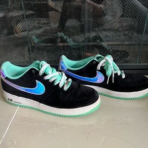 RARE Nike Air Force 1 Velvet Velour Black Shiny Silver Glow